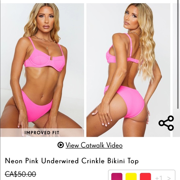 PLT Neon Pink Underwired Crinkle Bikini Top - Picture 9 of 9